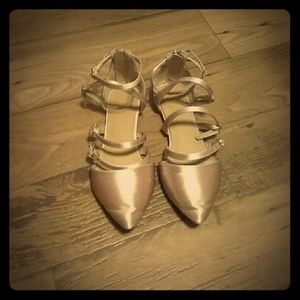 Blush pink satin strappy flats